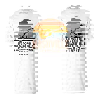 Nashville Tennessee Acoustic Guitar Skyline Retro T-Shirt | Mazezy