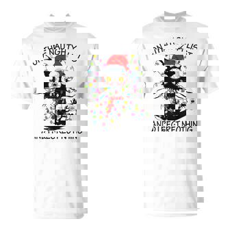 Naughty List Christmas Cat With Lights And Santa Hat T-Shirt | Mazezy