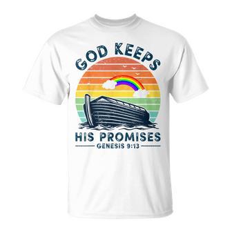 Noah Ark Rainbow Jesus Christian God Keeps His Promises T-Shirt | Mazezy