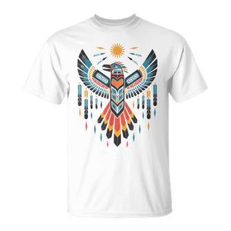 North American Tribal Thunderbird Vibrant Geometric T-Shirt - Monsterry