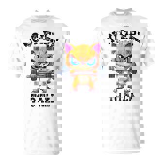 Not Here To Talk Cute Gym Cat Weightlifting T-Shirt | Mazezy