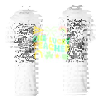 One Lucky Teacher Coquette Groovy St Patrick's Day Teachers T-Shirt | Seseable CA