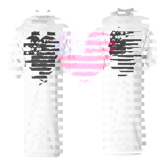 Patriotic Girl American Flag Heart 4Th July Red White & Blue T-Shirt - Monsterry