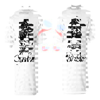 Patriotic Slovakia Messy Bun Slovak Flag Kids Girls Mom T-Shirt | Mazezy