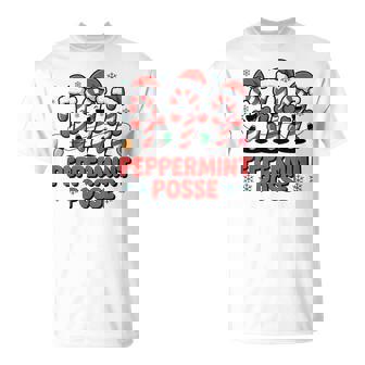 Peppermint Posse Candy Cane Christmas Santa Hat T-Shirt - Thegiftio