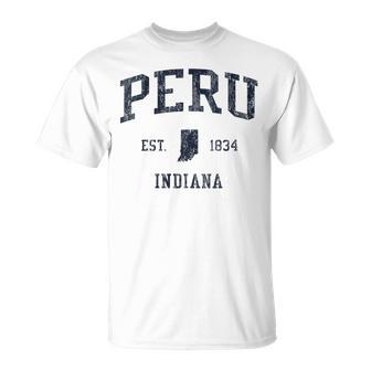 Peru In JN1 Vintage Athletic Blue T-Shirt | Mazezy