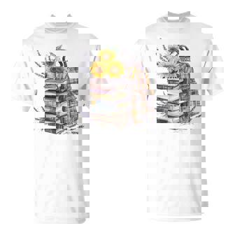 Plaid Backpack With Books And Flowers T Shirt T-Shirt | Mazezy