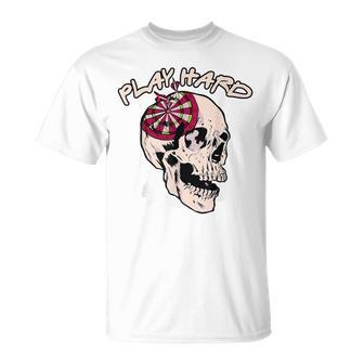 Play Hard Skull Arrow Dart Player Sports T-Shirt | Mazezy