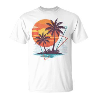 Playa Palmera Atardecer Gráfico Tropicalacaciones De Camiseta unisex - Regaloses