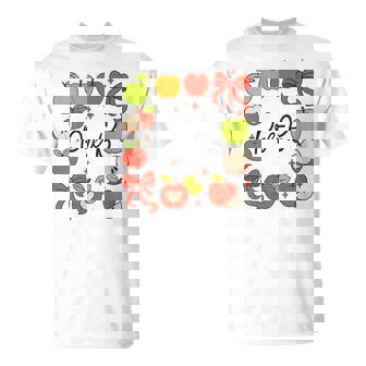 Pre-K Teacher Squad Apples Coquette Bow Back To School T-Shirt | Mazezy