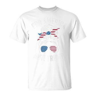 Pro America Anti Trump Messy Bun Political Flag Resist T-Shirt | Mazezy