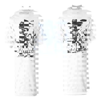 Pug Vintage Cowboy Hat UFO Dog Mom Pet Dad Wild West T-Shirt | Mazezy