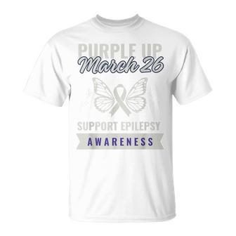 Purple Up March 26 Support Cute Purple Butterfly And Ribbon T-Shirt | Mazezy