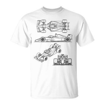 Racing Car Blueprint Motorsport Racing Diagram T-Shirt - Monsterry