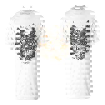 Retro Christmas Winter Village Snowy Mountain Men T-Shirt - Monsterry