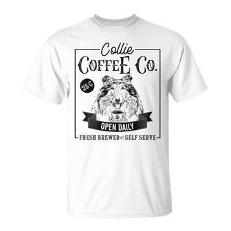 Retro Rough Collie Coffee Dog Mom Coffee Lover T-Shirt - Thegiftio UK
