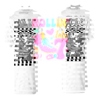 Rolling Into 7 Years Old Roller Skating Girl 7Th Birthday T-Shirt | Seseable FR