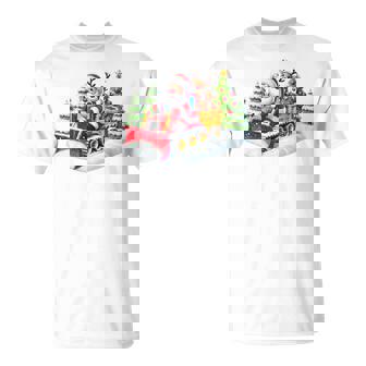 Santa Driving Snow Plow With Reindeer Cute Christmas T-Shirt - Thegiftio