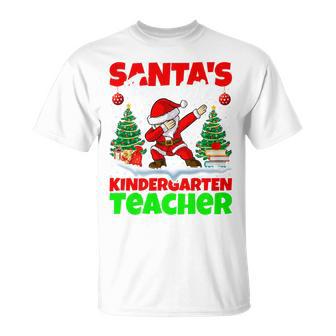 Santa Favorite Kindergarten Teacher Christmas Dabbing Santa Tri-Blend T-Shirt - Monsterry