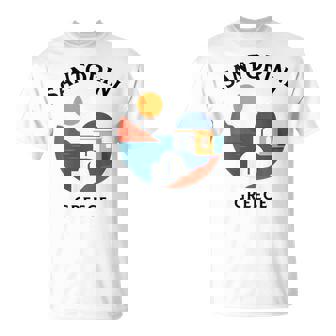 Santorini Greece Retro Blue Dome Island Travel Architecture T-Shirt | Mazezy