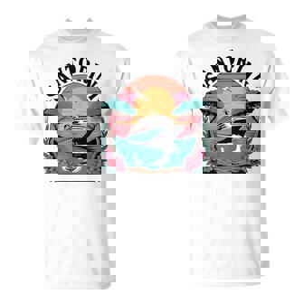 Santorini Greece Vintage Cruise Ship Sunset And Seagulls T-Shirt | Mazezy