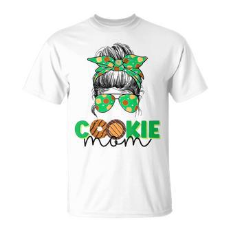 Scout Cookie Mom Girls Momlife Messy Bun Sunglasses T-Shirt | Mazezy
