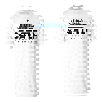 Seattle Baseball Vintage City Skyline Minimal Baseball Lover T-Shirt | Mazezy