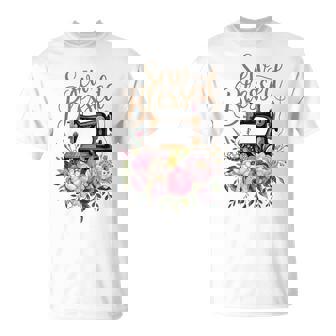 Sew Blessed Vintage Sewing Machine Floral Quilting T-Shirt - Thegiftio