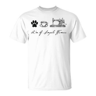 Sewer Sewing Quilter I'm A Simple Woman Dog Coffee Sewing T-Shirt - Thegiftio UK