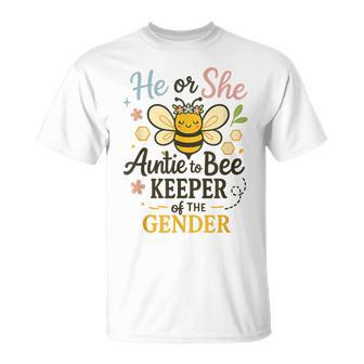 He Or She Auntie To Bee Gender Reveal Baby Shower T-Shirt | Mazezy