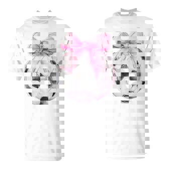 Soccer Ball Pink Coquette Bow Dainty Ribbon Girls Soccer T-Shirt - Monsterry