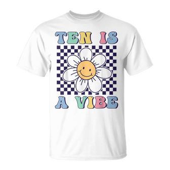Ten Is A Vibe Cute Groovy 10Th Birthday Party Daisy Flower T-Shirt | Mazezy