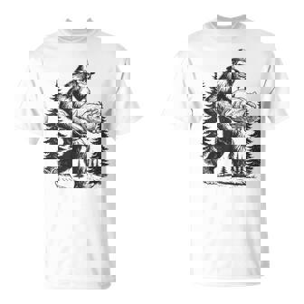 Thanksgiving Bigfoot Sasquatch Carrying Turkey Autumn T-Shirt - Monsterry