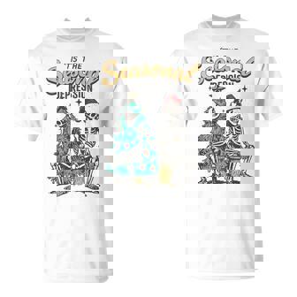 Tis The Seasonal Depression Christmas Santa Skeleton Pajama T-Shirt | Mazezy