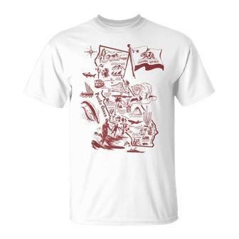 Trendy California Republic Landmarks Map Outlineintage Tシャツ - Kawaiitshirt
