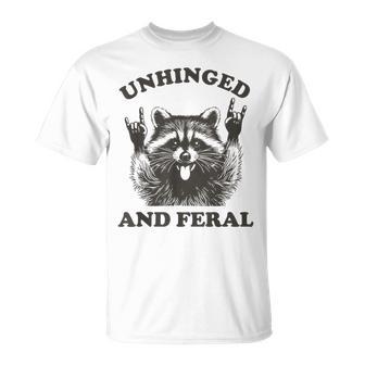 Unhinged And Feral Vintage Rock On Humor Raccoon T-Shirt - Thegiftio UK