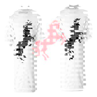 Unicorn Horse Christmas Pajamas Buffalo Plaid Xmas Tri-Blend T-Shirt - Monsterry