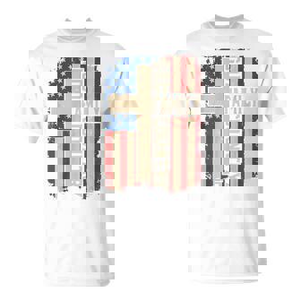 USA Flag God Family Country Patriotic Christian Faith Cross T-Shirt | Mazezy