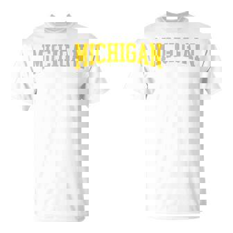 Vintage Michigan Look Maize Blue Retro Font Michigan T-Shirt - Monsterry