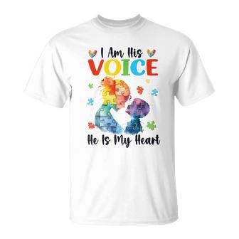 I Am His Voice He Is My Heart Autism Awareness Month T-Shirt - Seseable