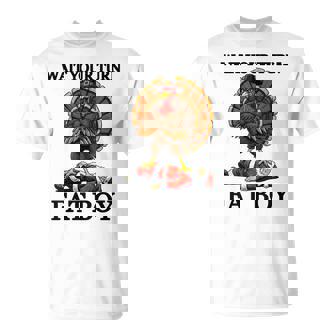 Wait Your Turn Fat Boy Turkey And Santa Sign T-Shirt - Monsterry