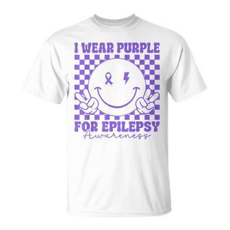 I Wear Purple For Epilepsy Awareness Smile Face Epilepsy T-Shirt - Seseable