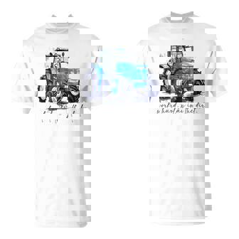 Work Hard Play In Dirt Blue Tractors Watercolor Farm Girl Tank Top T-Shirt | Mazezy