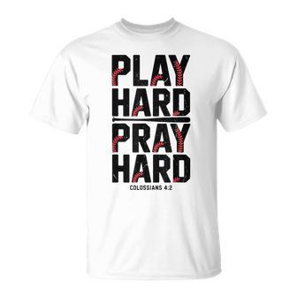 Youth Christian Baseball Play Hard Pray Hard N Boys Faith T-Shirt - Thegiftio UK