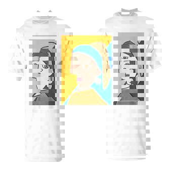 《バックプリント・背中側》【ピカソ風】真珠の耳飾りの少女／フェルメール（パロディ）【世界の名画】面白い Tシャツ - Kawaiitshirt