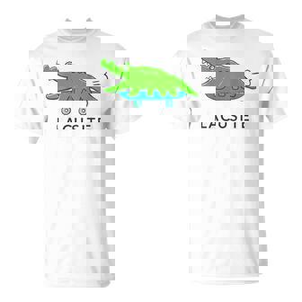 【バックプリント・背中側】楽して行こうワニ（Lacusite）スケボー【変なデザイン屋さん】ブランド パロディ 面白い Tシャツ - Kawaiitshirt