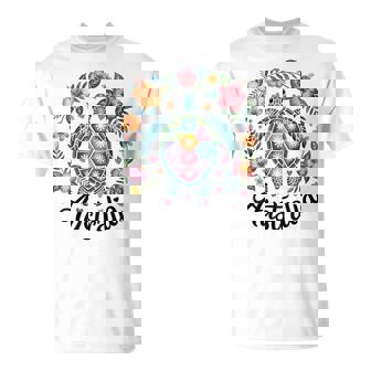 かわいいウミガメオーストラリア、楽しいトロピカルフラワーとハート Tシャツ - Kawaiitshirt