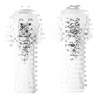 ウルフ フローラル ヴィンテージ 花 オオカミの顔 オオカミの恋人 Tシャツ - Kawaiitshirt