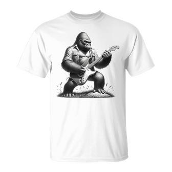 エレキギター ゴリラロックプレーヤー おもしろギフト グラフィック Tシャツ - Kawaiitshirt
