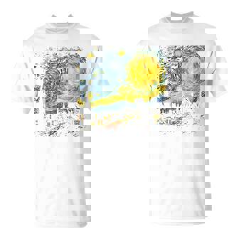 カエル 星月夜 面白い カエル ゴッホ 美的アート ミーム Tシャツ - Kawaiitshirt